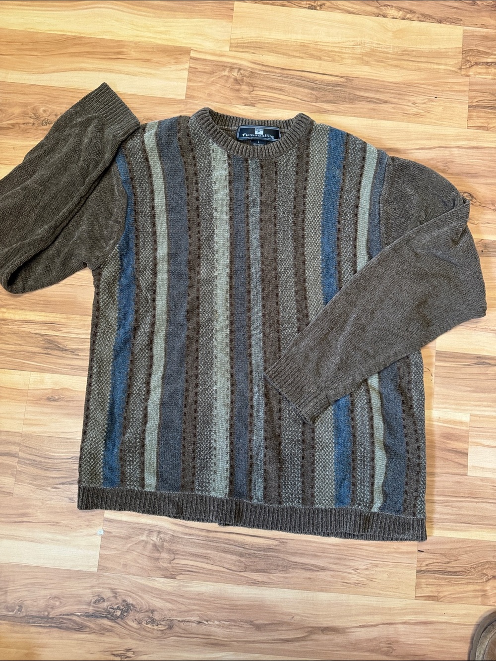 Fumagalli’s Men's Striped Crewneck Sweater in Brown, Olive & Blue